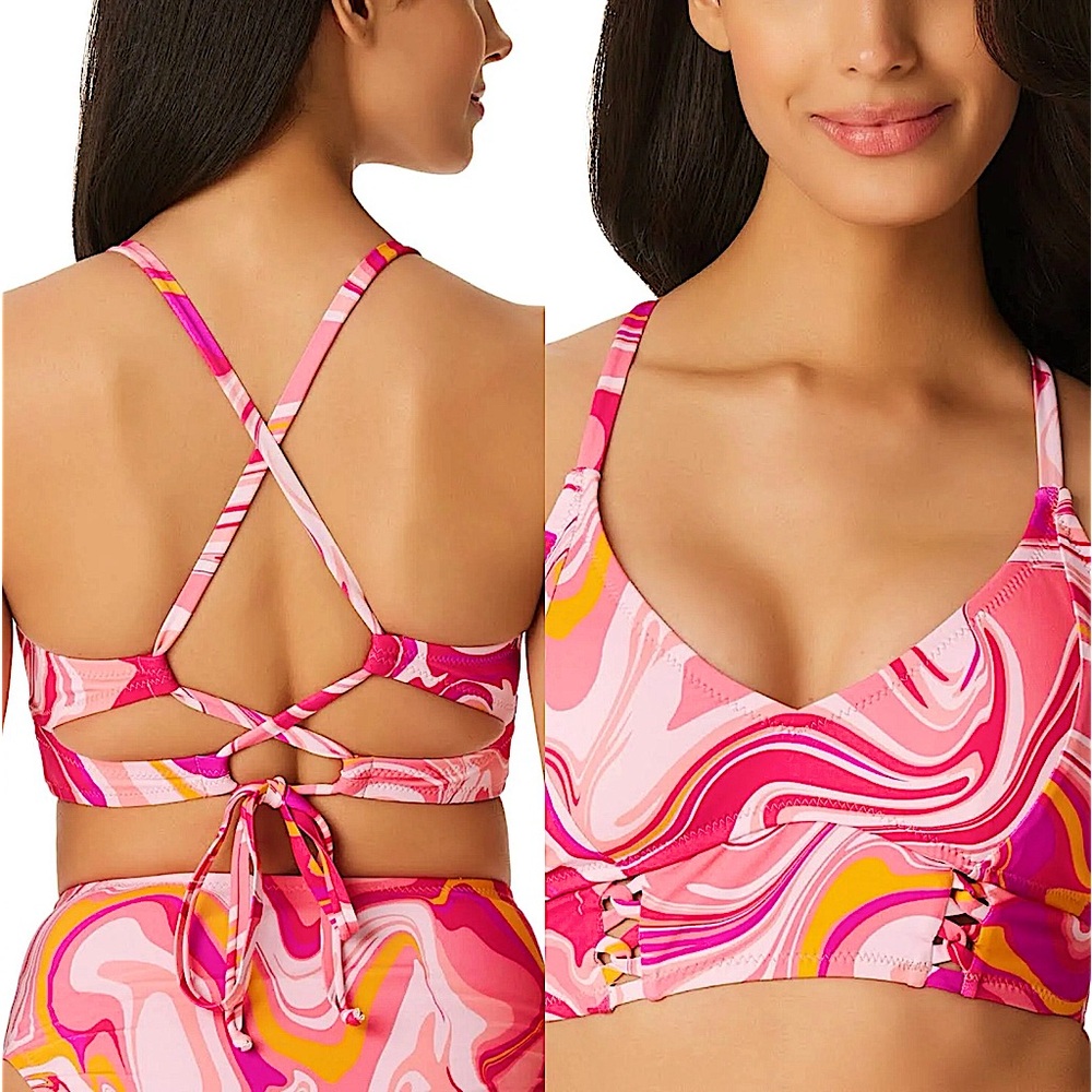 Jessica Simpson Womens Good Vibrations Cropped Cami Bikini Top Pink nwt …